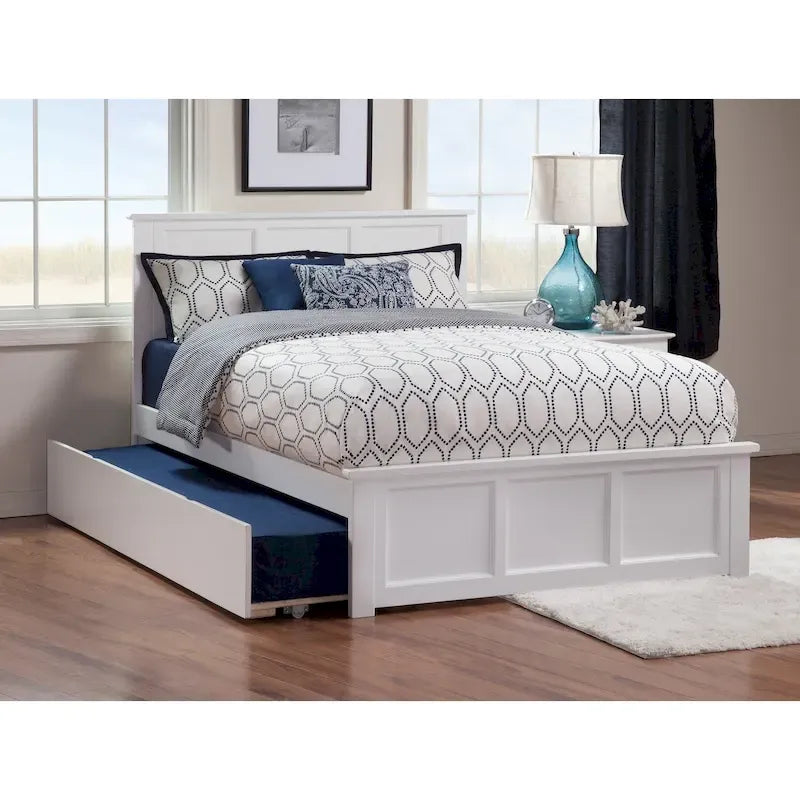 White Full Platform Bed with Twin Trundle