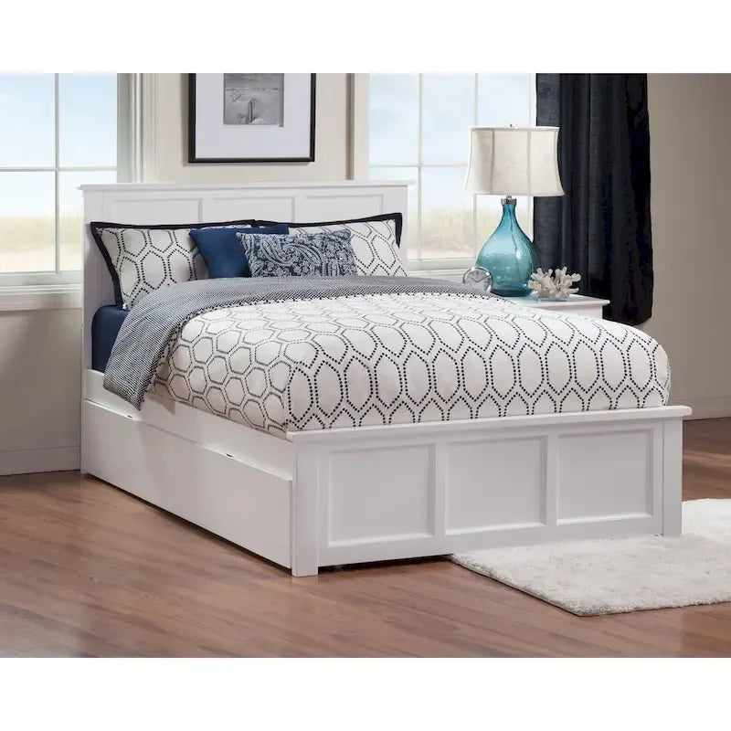 White Full Platform Bed with Twin Trundle