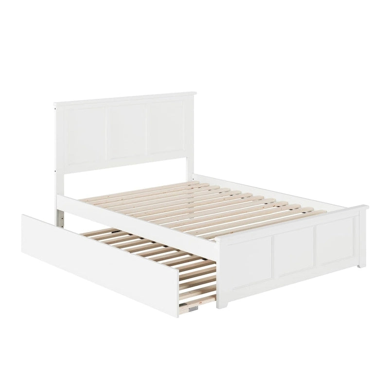 White Full Platform Bed with Twin Trundle