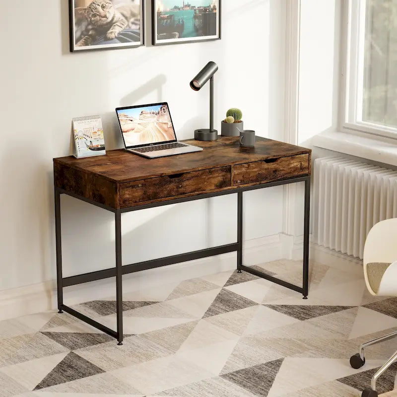43 W Home Office Computer Desk with 2 Drawers, Modern Writing Study Desk