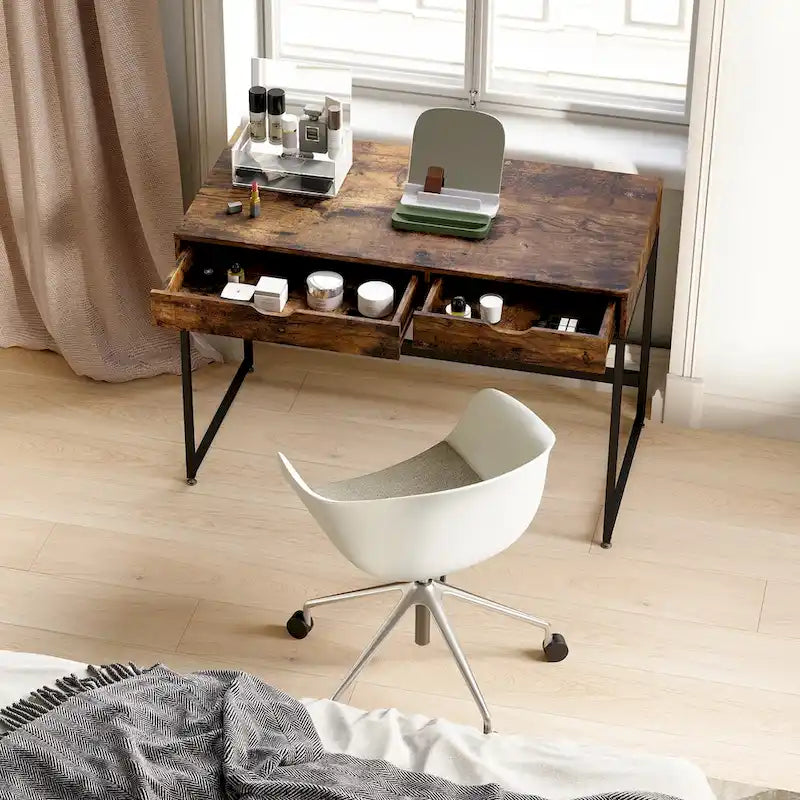 43 W Home Office Computer Desk with 2 Drawers, Modern Writing Study Desk