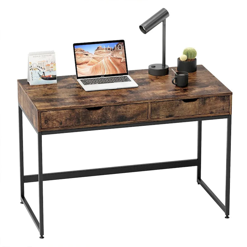43 W Home Office Computer Desk with 2 Drawers, Modern Writing Study Desk