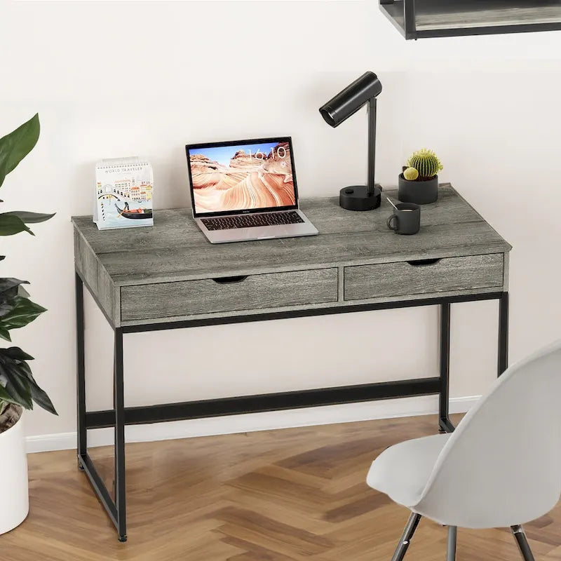 43 W Home Office Computer Desk with 2 Drawers, Modern Writing Study Desk
