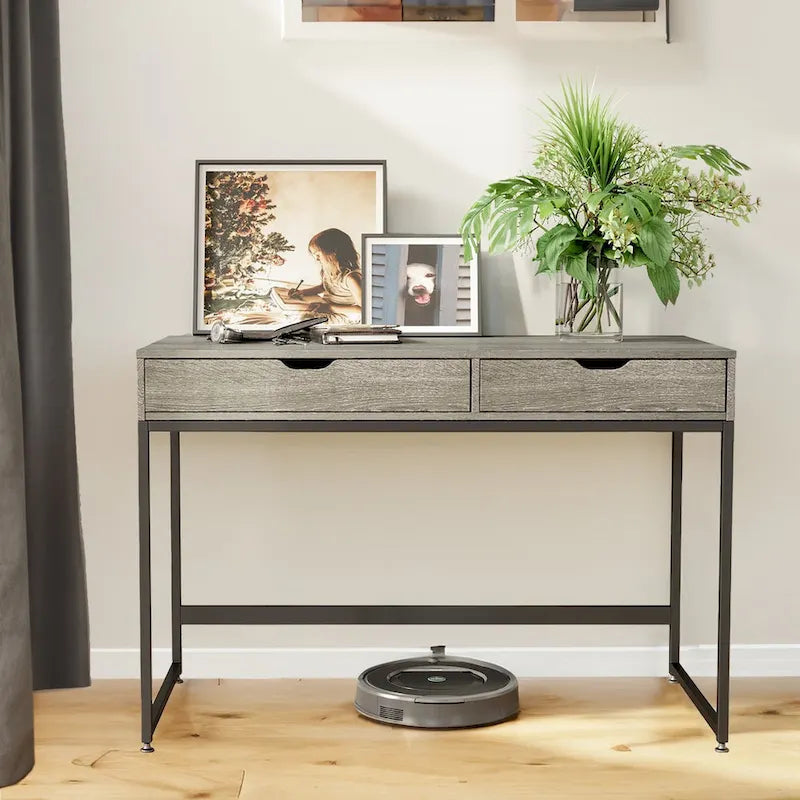 43 W Home Office Computer Desk with 2 Drawers, Modern Writing Study Desk