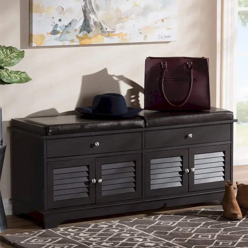 Contemporary Dark Brown 2-Drawer Shoe Storage Bench by Baxton Studio