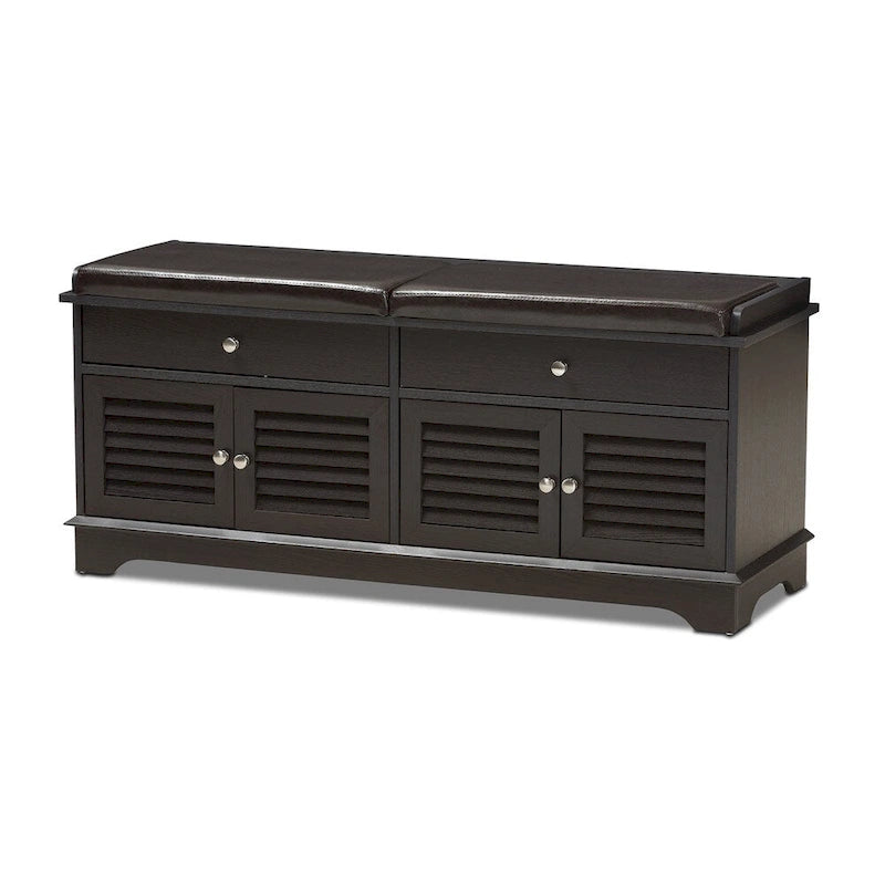 Contemporary Dark Brown 2-Drawer Shoe Storage Bench