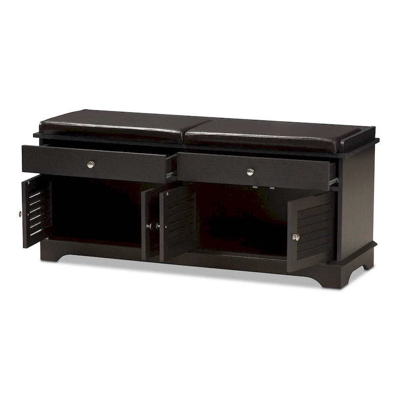 Contemporary Dark Brown 2-Drawer Shoe Storage Bench