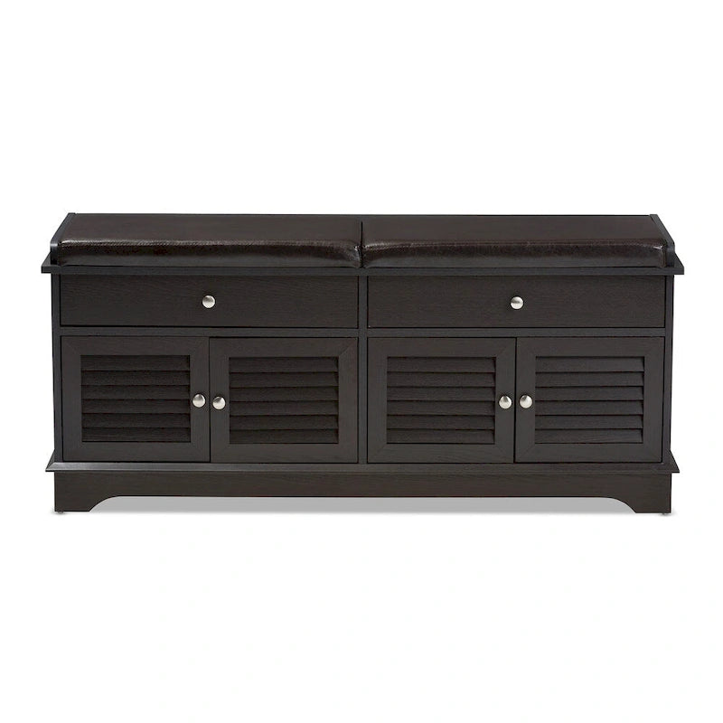 Contemporary Dark Brown 2-Drawer Shoe Storage Bench