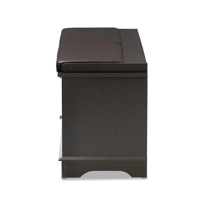 Contemporary Dark Brown 2-Drawer Shoe Storage Bench