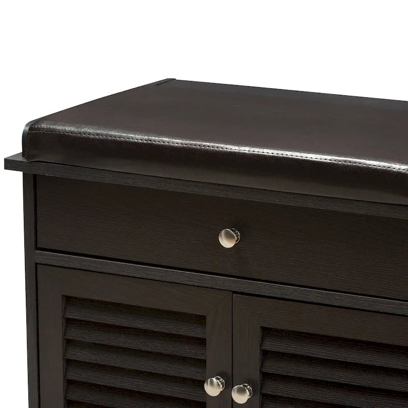 Contemporary Dark Brown 2-Drawer Shoe Storage Bench
