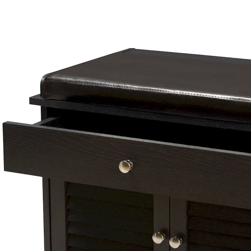 Contemporary Dark Brown 2-Drawer Shoe Storage Bench