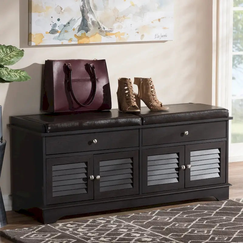 Contemporary Dark Brown 2-Drawer Shoe Storage Bench