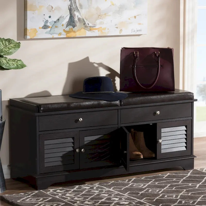 Contemporary Dark Brown 2-Drawer Shoe Storage Bench