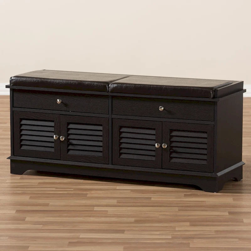 Contemporary Dark Brown 2-Drawer Shoe Storage Bench