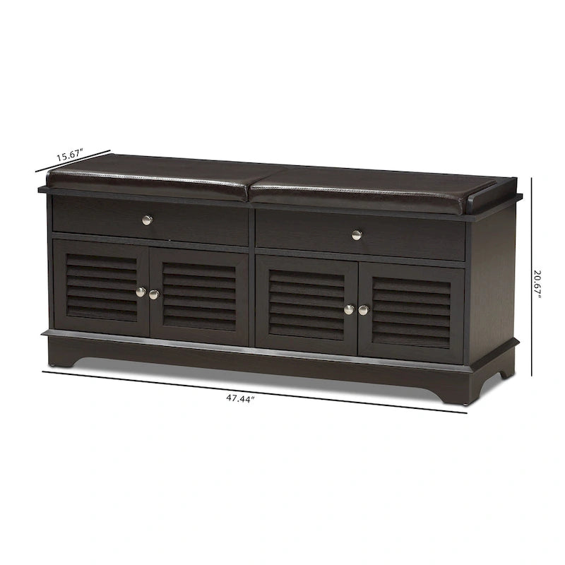 Contemporary Dark Brown 2-Drawer Shoe Storage Bench