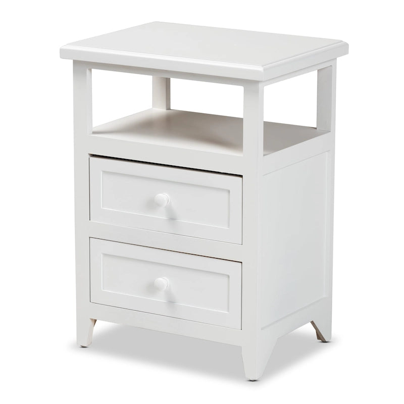 Modern White Finished Wood 2-Drawer End Table