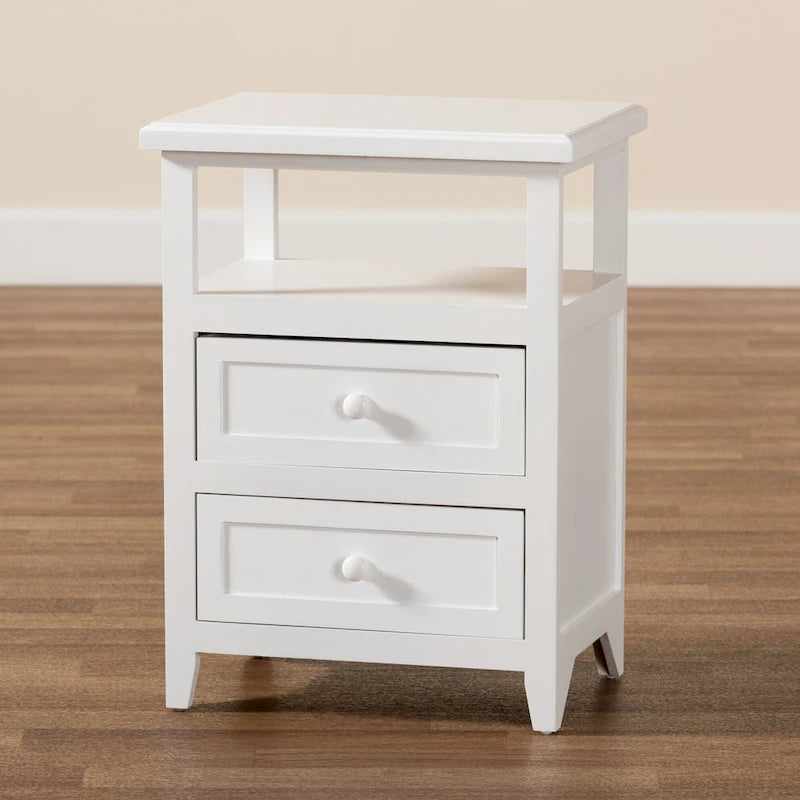 Modern White Finished Wood 2-Drawer End Table