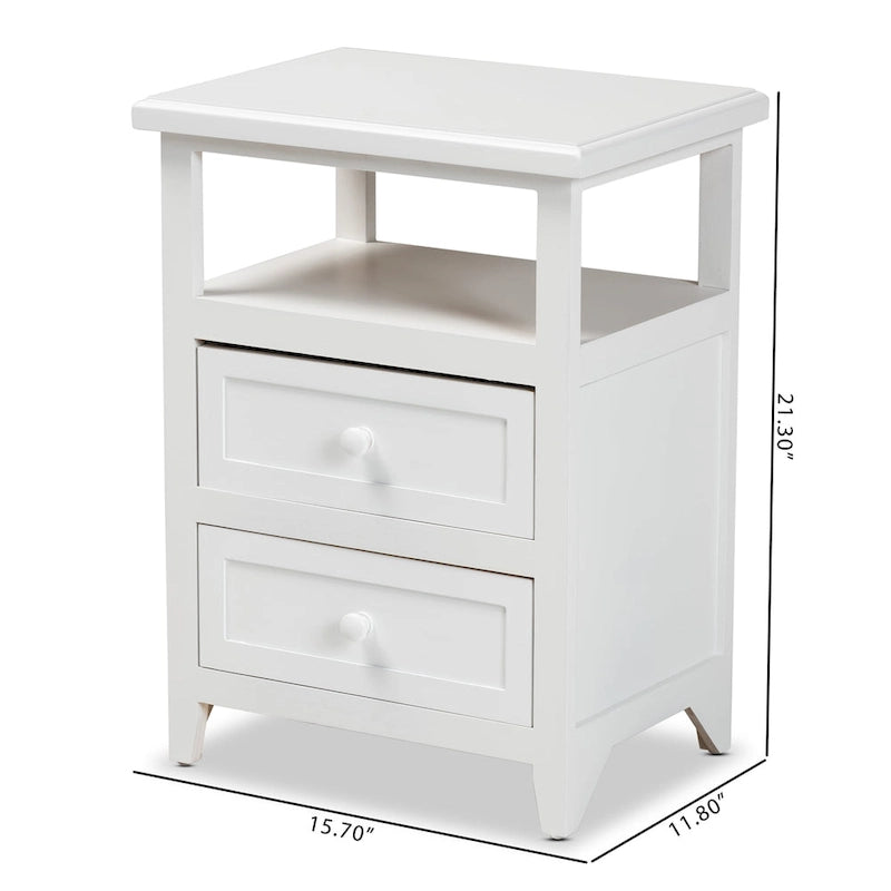 Modern White Finished Wood 2-Drawer End Table