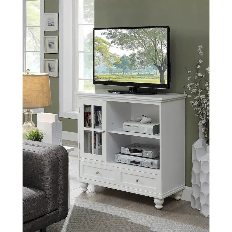 Highboy-TV-Ständer 40" mit 2 Schubladen, Aufbewahrungsschrank und Regalen