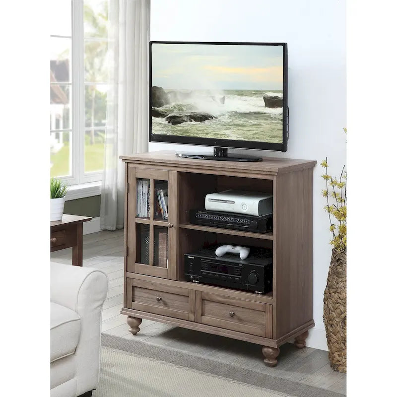 Highboy-TV-Ständer 40" mit 2 Schubladen, Aufbewahrungsschrank und Regalen