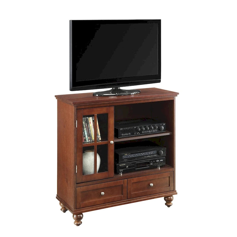 Highboy-TV-Ständer 40" mit 2 Schubladen, Aufbewahrungsschrank und Regalen