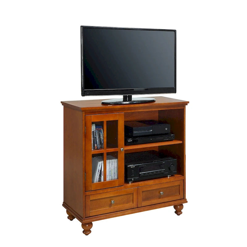 Highboy-TV-Ständer 40" mit 2 Schubladen, Aufbewahrungsschrank und Regalen