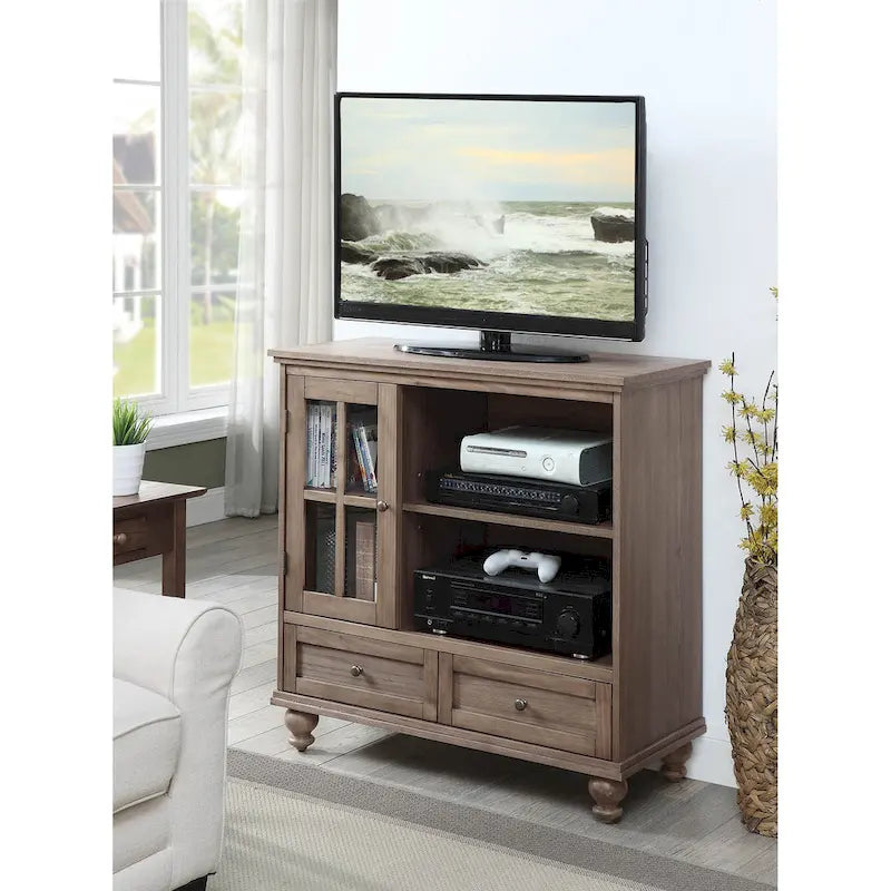 Highboy-TV-Ständer 40" mit 2 Schubladen, Aufbewahrungsschrank und Regalen