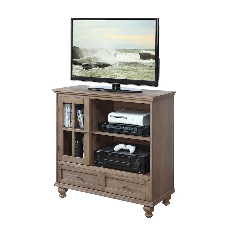 Highboy-TV-Ständer 40" mit 2 Schubladen, Aufbewahrungsschrank und Regalen