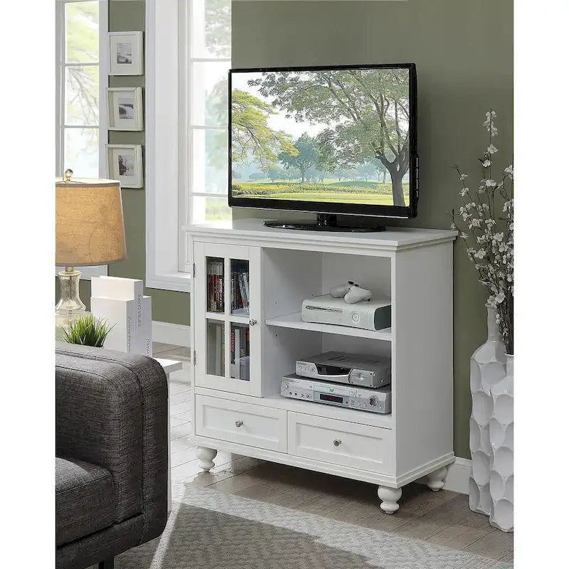 Highboy-TV-Ständer 40" mit 2 Schubladen, Aufbewahrungsschrank und Regalen