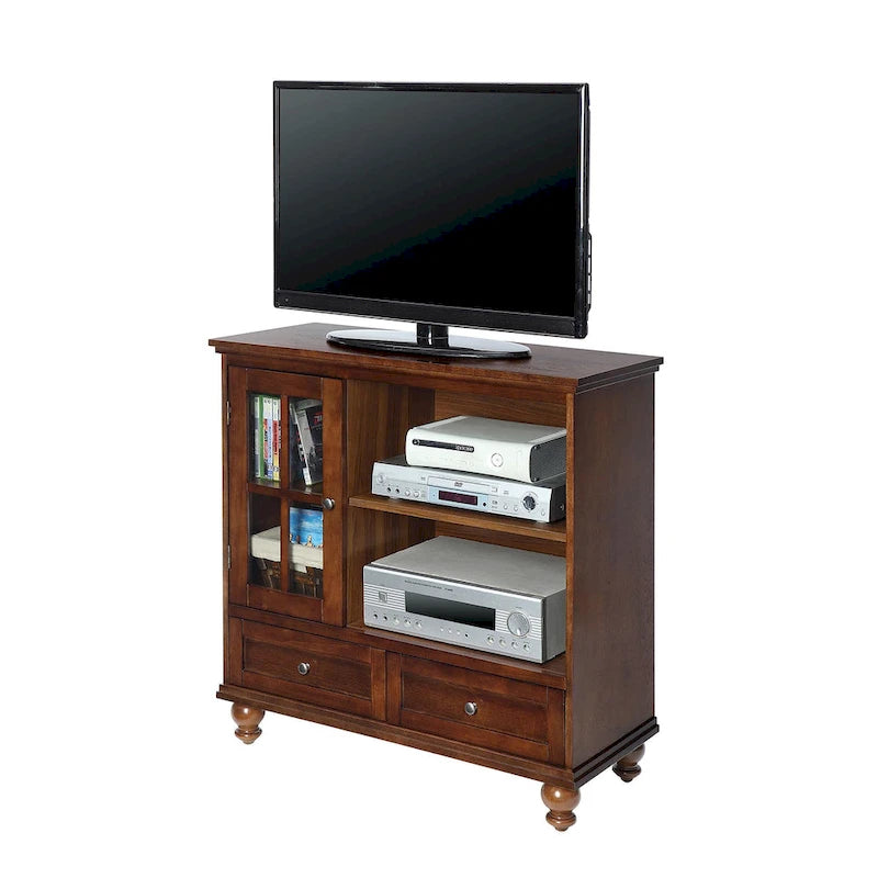 Highboy-TV-Ständer 40" mit 2 Schubladen, Aufbewahrungsschrank und Regalen