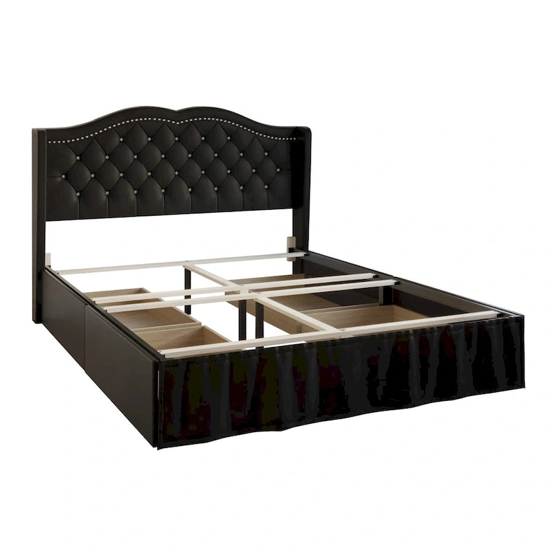 Gepolstertes Panelbett mit Rautensteppung und Stauraum