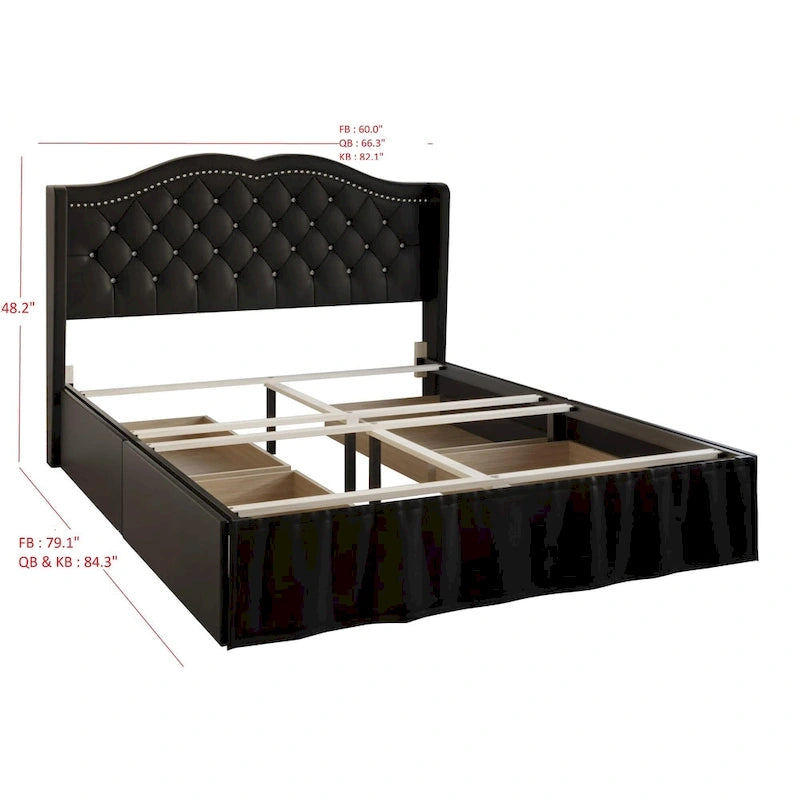 Gepolstertes Panelbett mit Rautensteppung und Stauraum
