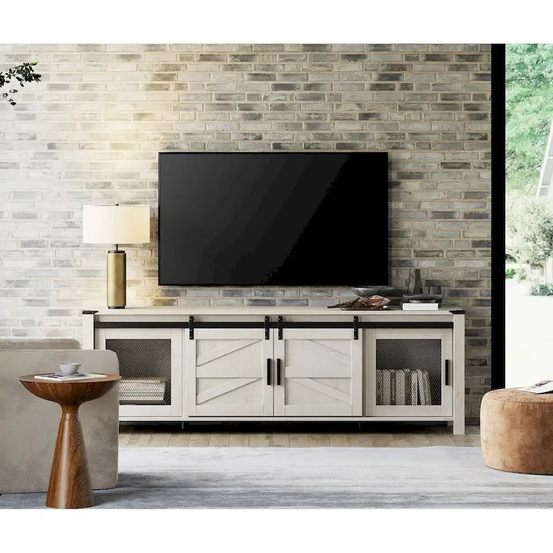 TV-Schrank mit Schiebetüren im Scheunenstil, Entertainment-Center für 75 TV