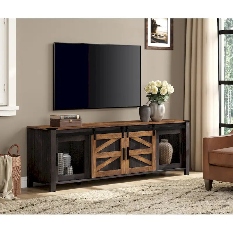 TV-Schrank mit Schiebetüren im Scheunenstil, Entertainment-Center für 75 TV