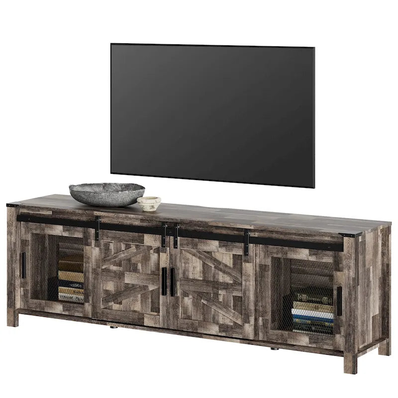 TV-Schrank mit Schiebetüren im Scheunenstil, Entertainment-Center für 75 TV