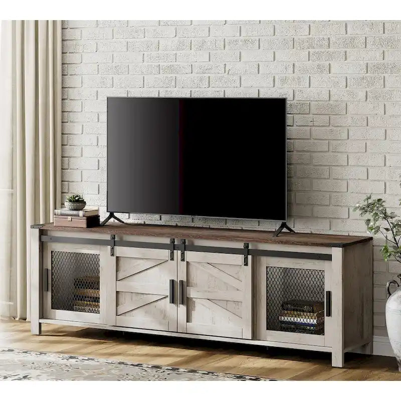 Mobile porta TV con ante scorrevoli stile fienile, centro d'intrattenimento per TV da 75
