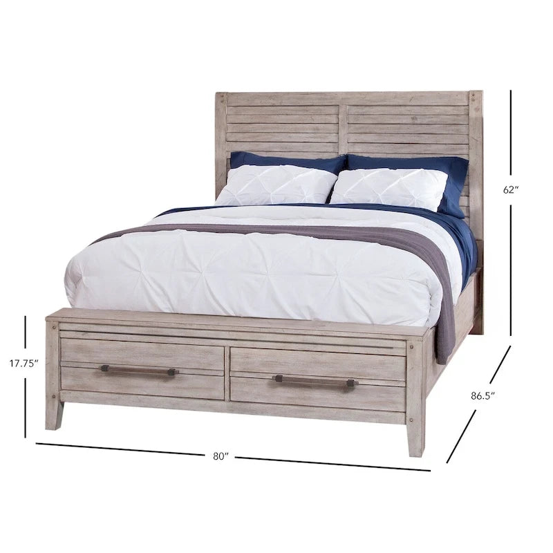 Rustic Panel Storage Bed with Footboard Drawers