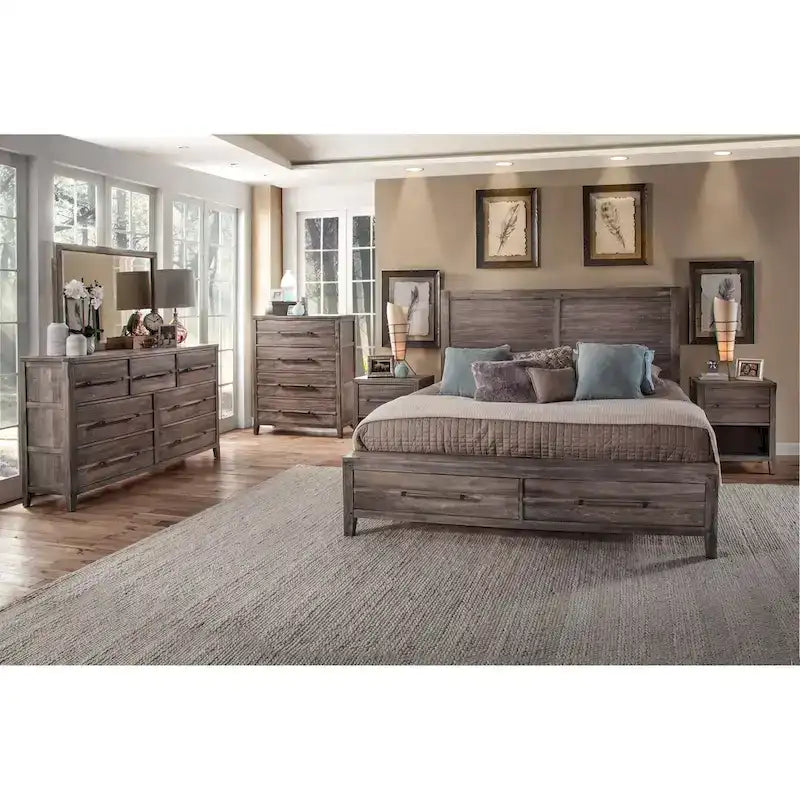 Rustic Panel Storage Bed with Footboard Drawers