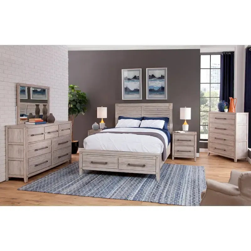 Rustic Panel Storage Bed with Footboard Drawers