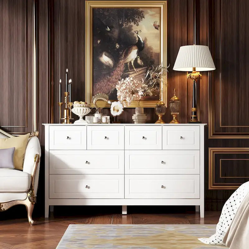 Bedroom Dresser with Silver Accents Sleek and Spacious Organizer Chest