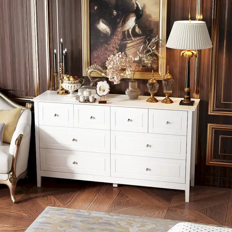 Bedroom Dresser with Silver Accents Sleek and Spacious Organizer Chest