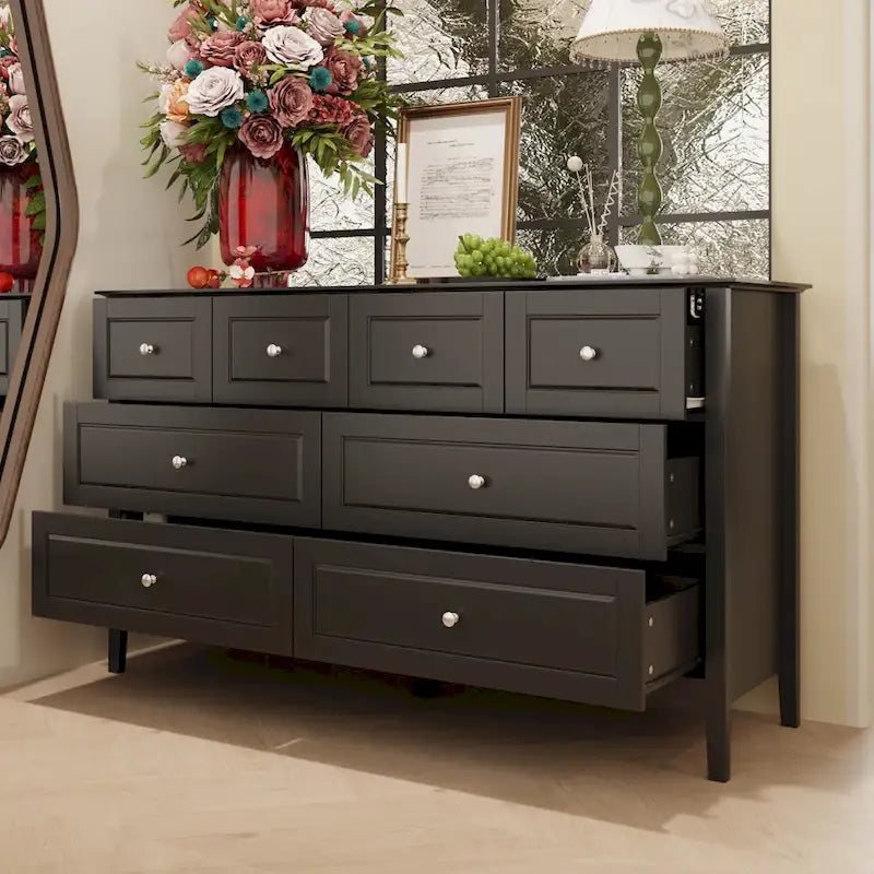Bedroom Dresser with Silver Accents Sleek and Spacious Organizer Chest