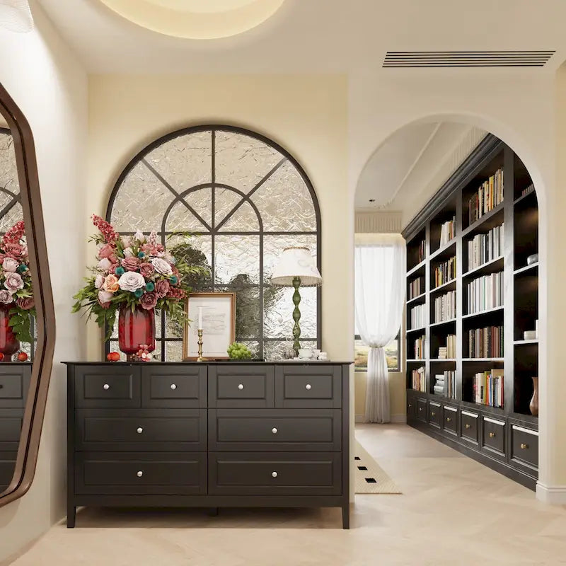 Bedroom Dresser with Silver Accents Sleek and Spacious Organizer Chest