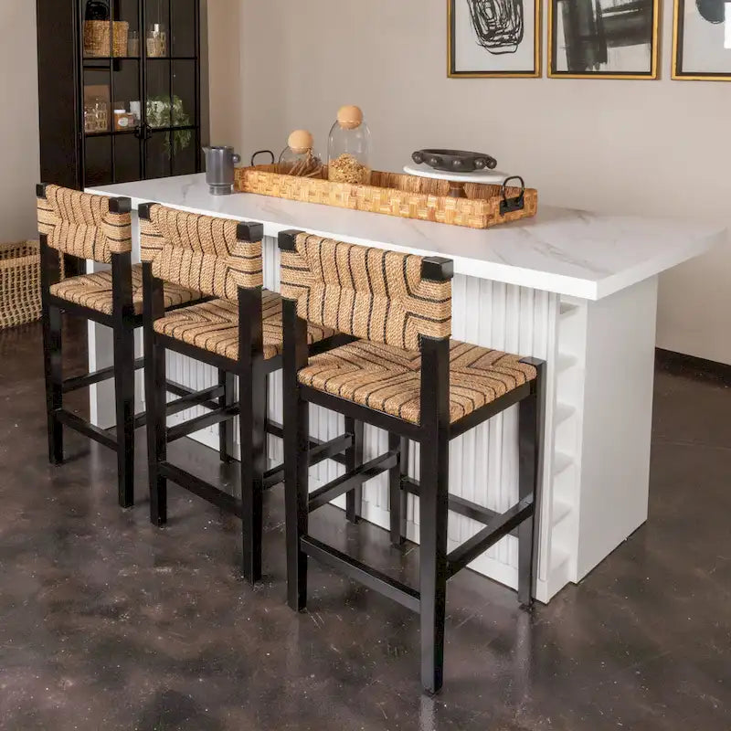 Willowbrook Solid Wood and Natural Woven Seagrass Rope Counter Stool