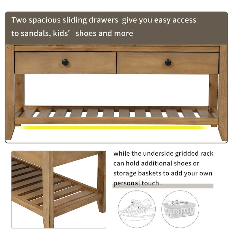 Shoe Rack with Cushioned Seat and Drawers, Multipurpose Entryway Storage Bench