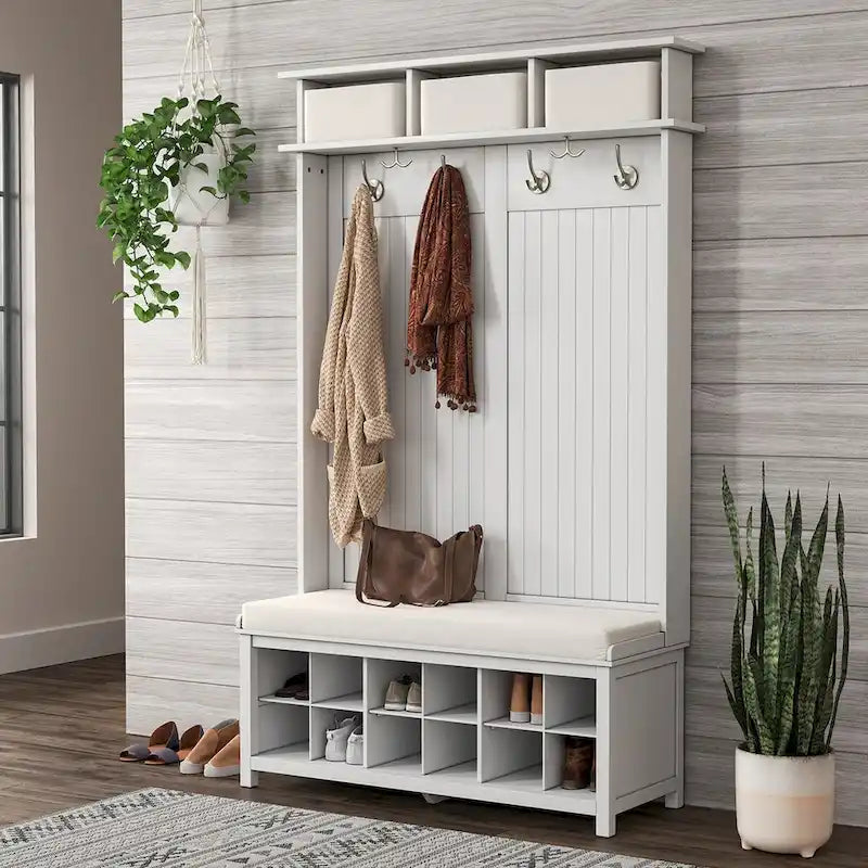 John Louis Home Solid Wood Hall Tree with Shoe Storage