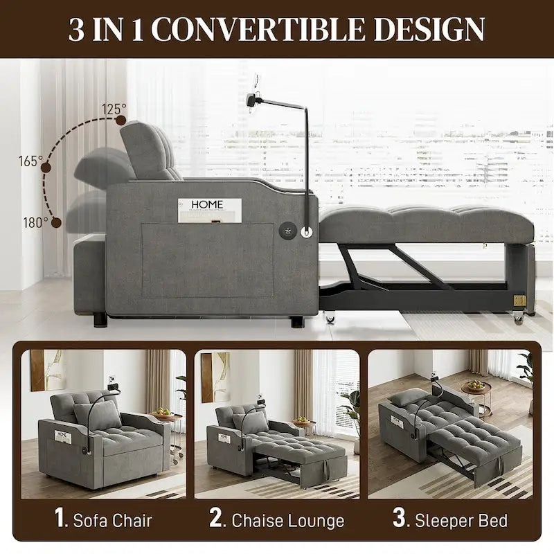 3-in-1 Multi-Functional Convertible Single Sleeper Sofa Bed