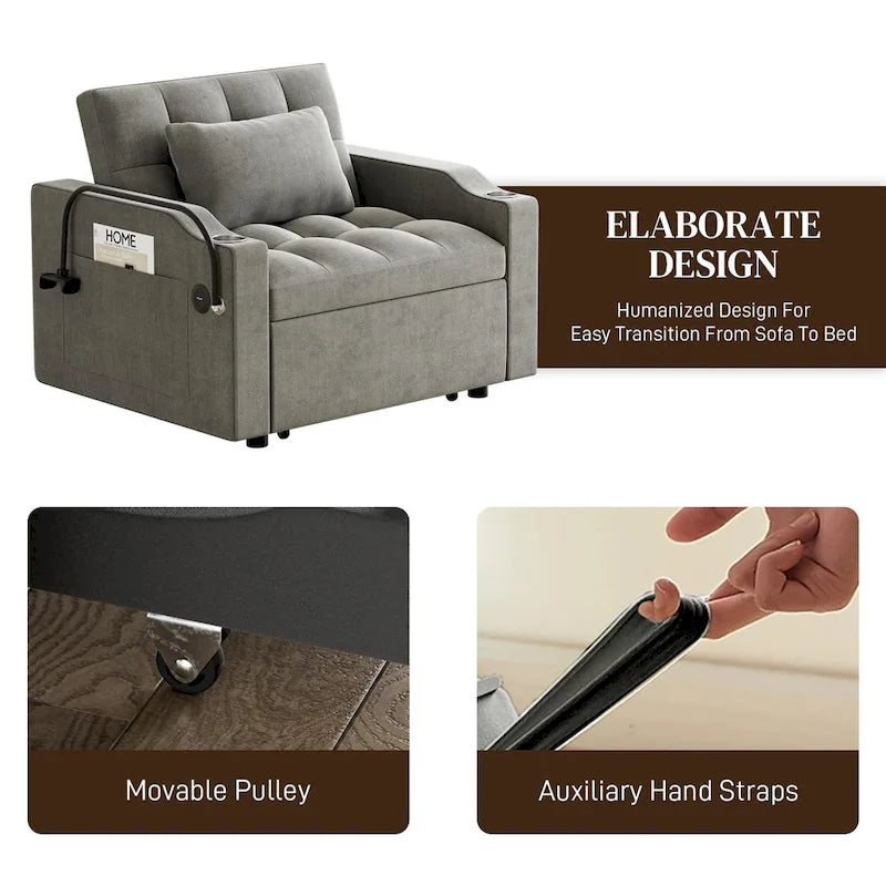 3-in-1 Multi-Functional Convertible Single Sleeper Sofa Bed