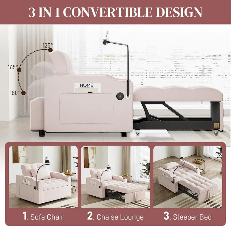 3-in-1 Multi-Functional Convertible Single Sleeper Sofa Bed