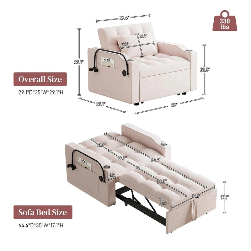 3-in-1 Multi-Functional Convertible Single Sleeper Sofa Bed